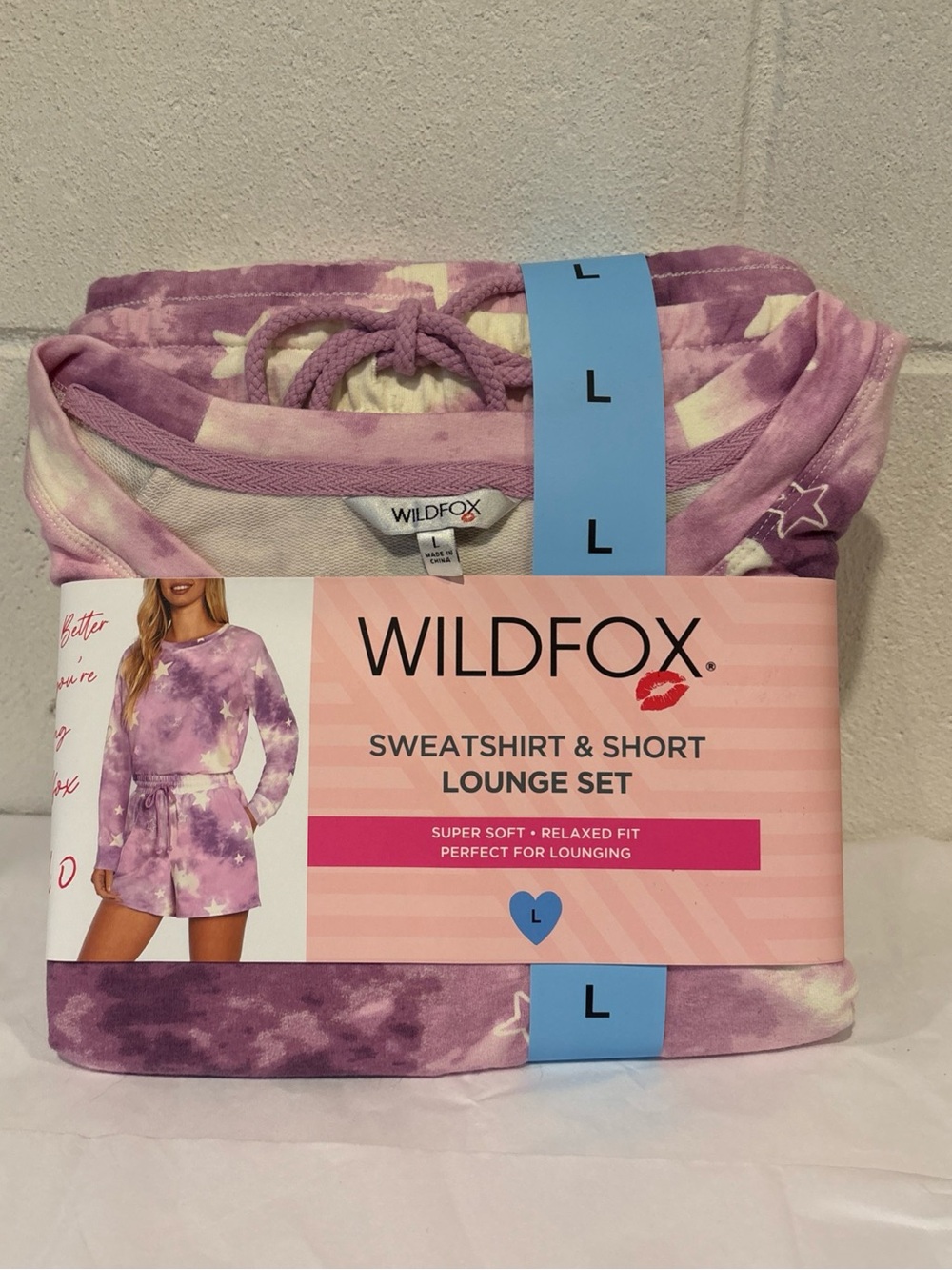 Wildfox Sweatshirt &Short Lounge Set Purple Tie Dye Stars Size L